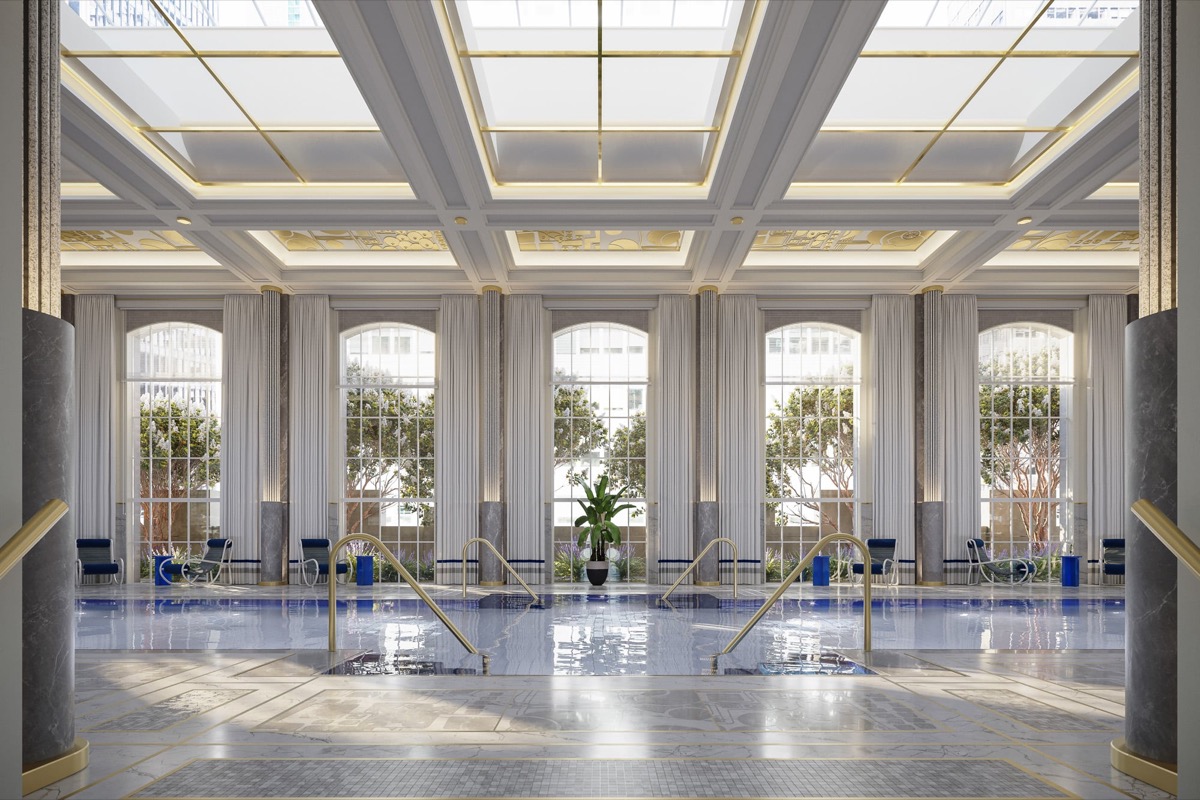 Pool with Raku columns and luminous ceiling panels