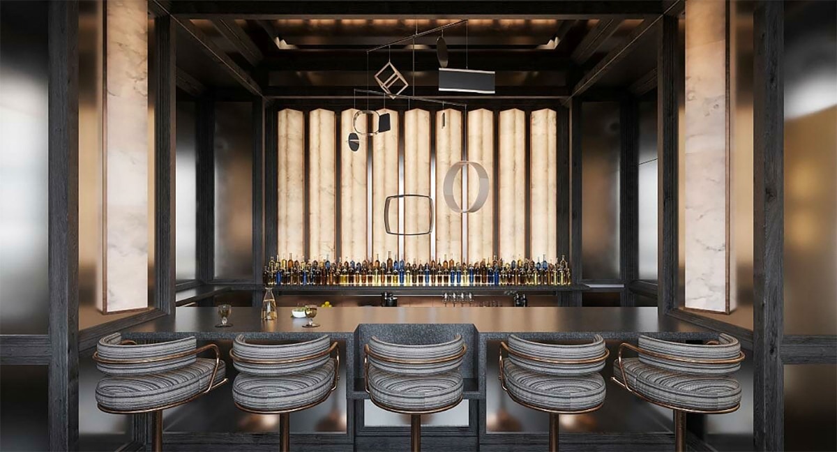 Presidential Library bar with backlit EOS wall panels