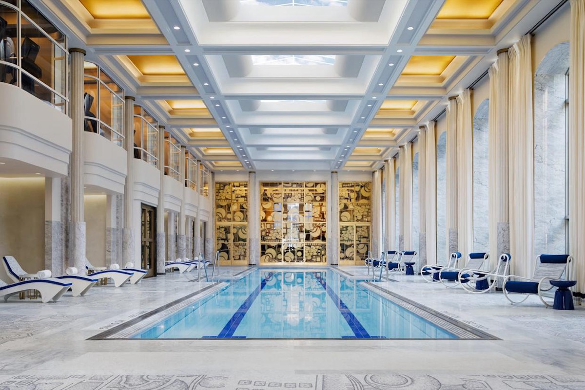 Waldorf Astoria Starlight Pool — luminous coffered ceiling with EOS LightPanels